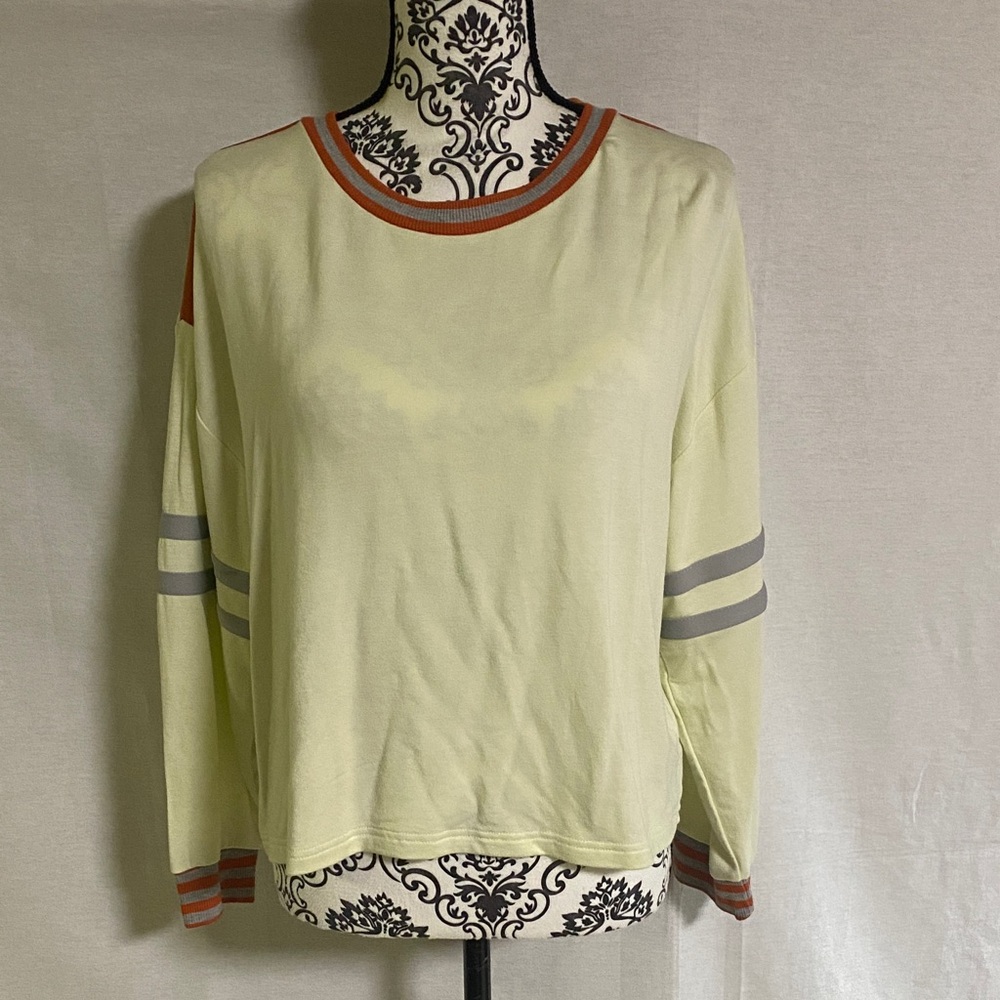 Anthropologie Comune Ramona Striped Lime Juice Pullover LS Top Rayon